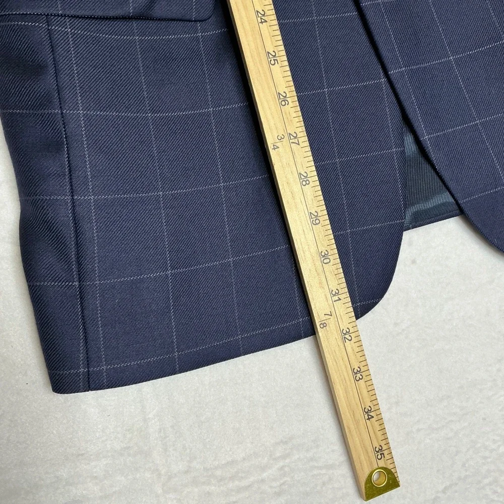 Paul Frederick Mens Navy Windowpane‎ Wool Blazer Sport Coat Size 38R